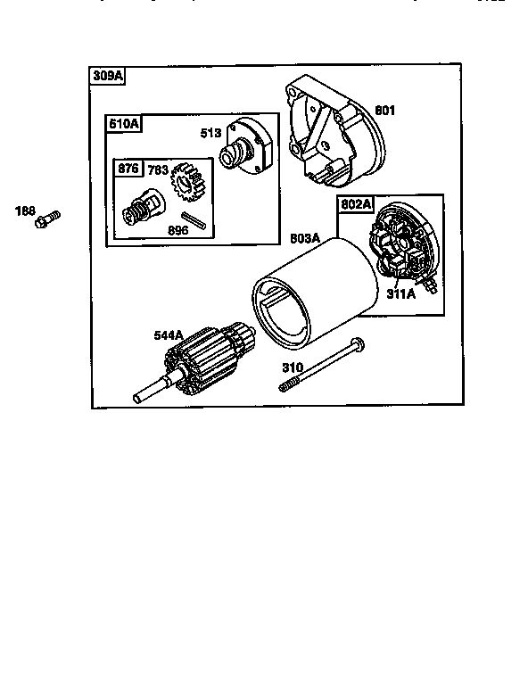 Starter Assembly 2 Diagram and Parts List for 42A700  Briggs and Stratton Engine